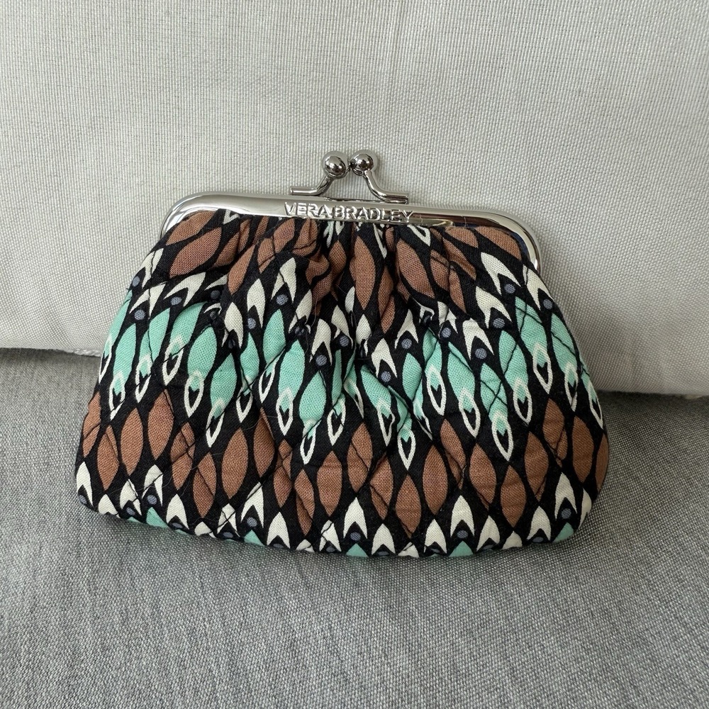 Vera Bradley Retired Sierra Stream Double Kisslock Coin Change Purse Blue Brown
